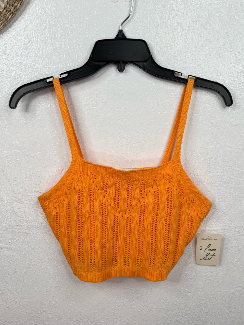 Freshman 1996 Tank Top Womens Size M Orange Crochet Knit Cropped Lined